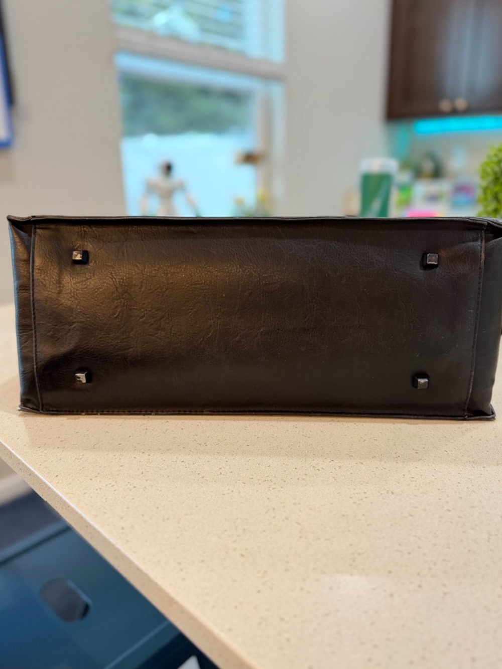 BÉIS Large Work Tote Black Vegan Leather Laptop Bag Travel w/ Organizer Insert - Picture 6 of 9
